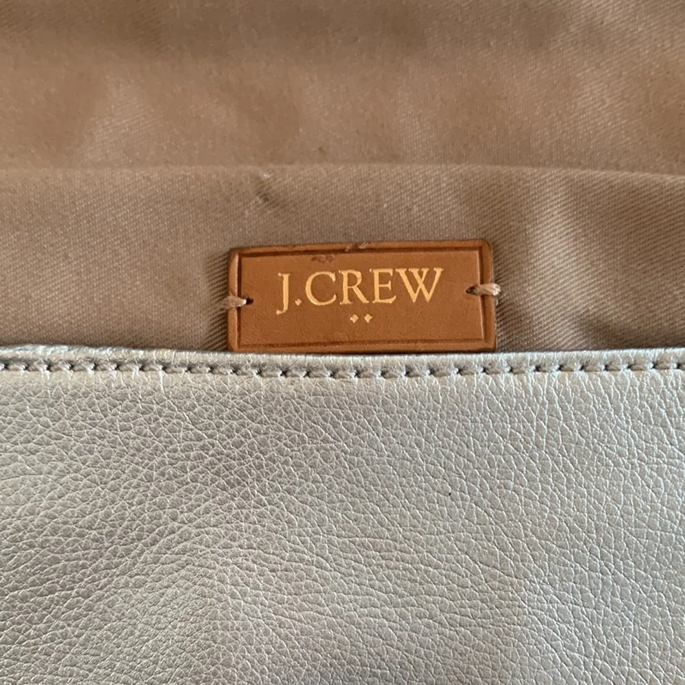 J. Crew Envelope Clutch Bag Convertible Shoulder Chain Silver Metallic Leather